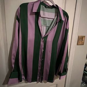 Zara Green and Purple Striped Button Up